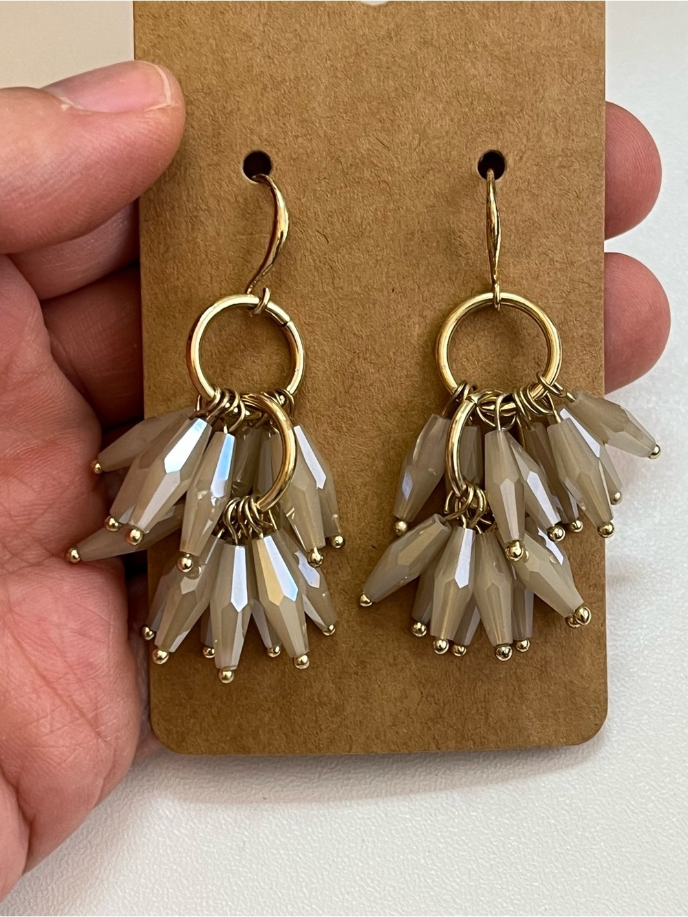 GOLDTONE champagne Acrylic Beaded Earrings Dangle Bling 2”